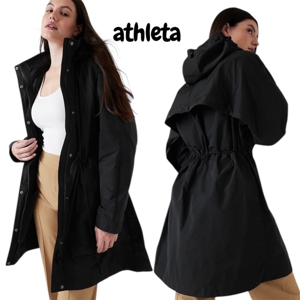 Athleta Black Hooded Drawstring Waist Anorak Jacket Size S/M